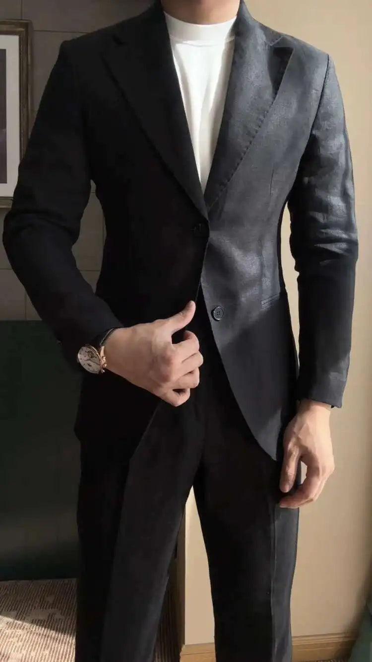HEARUJOY  -  High Quality Linen Blend Business Dress Suit Wedding Suit Men Versatile Casual Office Party Prom Costume Homme Men Tuxedo Suit