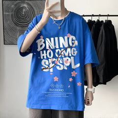 HEARUJOY  -  Men's CottonT-shirt Letters Mens Summer T Shirts White Fashion 5XL Oversized Tee Shirts Casual Tshirt for Man