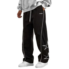 HEARUJOY  -  American Casual Baggy Pants Men Cargo Trousers High Street Drawstring Workwear Trendy Loose Versatile Straight Wide-Leg Pants