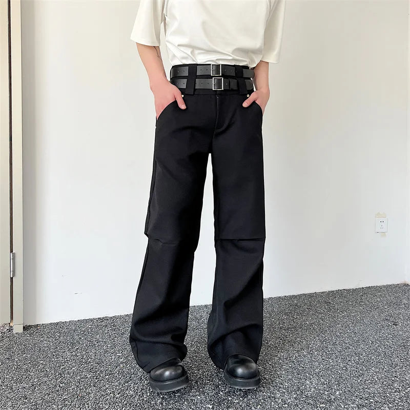 Hearujoy Fashion Korean Summer New Casual Solid Color Slim Double Waist Suit Pants For Male All-match Simple Straight Trousers