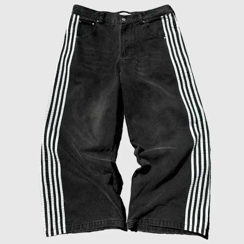 Hearujoy Y2k Hip hop High street striped straight leg men jeans Punk Harajuku street wear couple high-waisted jeans casual loose pants