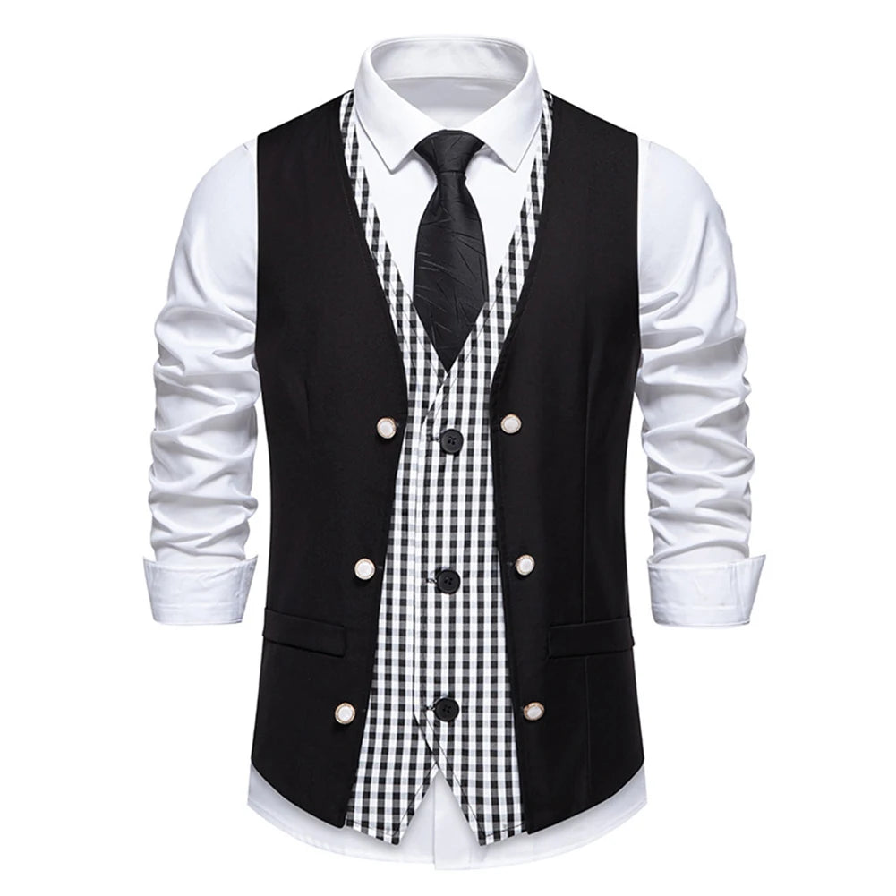 HEARUJOY  -  Fashion Business Vests Men's Suit Waistcoat Regular Length Garment Spring Autumn Fashion V Neck Sleeveless Plaid Pattern For Men