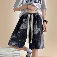 HEARUJOY  -  Men's New Spliced print Five-point Loose Drawstring Design Bear Print Shorts