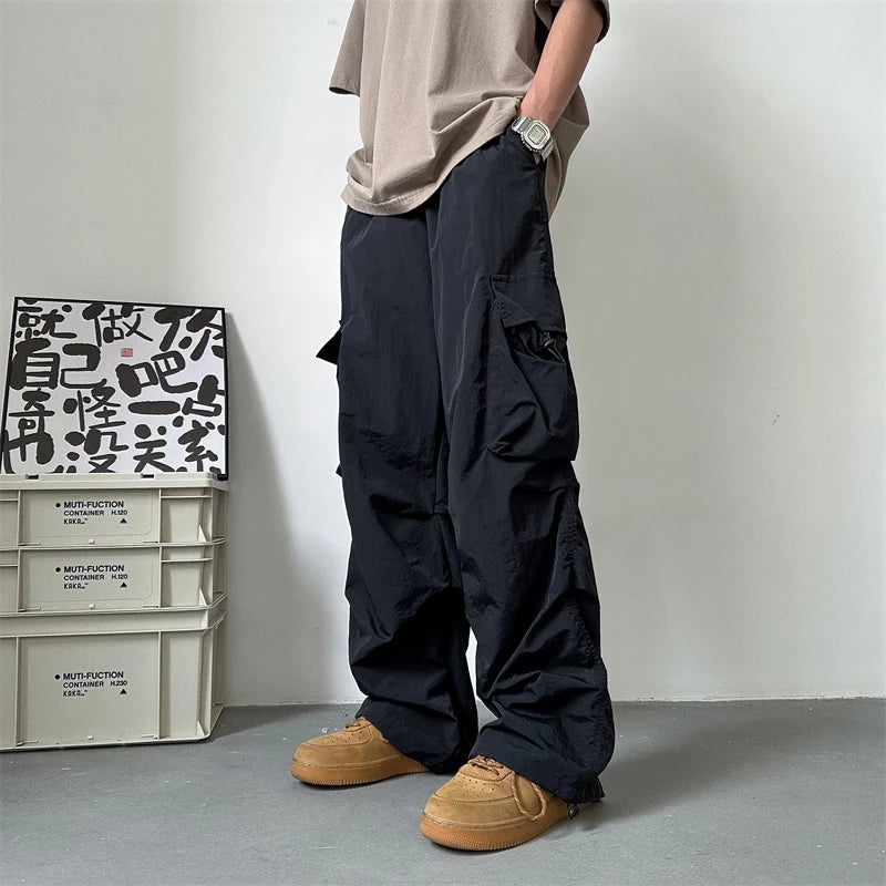 Hearujoy Summer Thin Pants Men Fashion Pocket Cargo Pants Men Japanese Streetwear Hip-hop Loose Straight Pants Mens Oversized Trousers