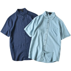 HEARUJOY  -  Men's Summer Cotton Linen Shirt Solid Color Skin Friendly Breathable Short Sleeve Lapel Shirts With Chest Pocket