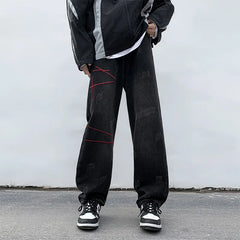 HEARUJOY  -  Autumn Men'S Jeans Korean Version Loose Straight Leg Pants Street Style Wide Leg Pants Black Pants Casual Denim Jeans