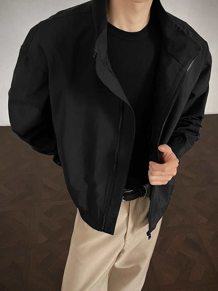 HEARUJOY  -  Trendy Slim Long Sleeve Men's Jacket Coat Streetwear Vintage Zip-up Stand Collar Jackets Spring Autumn Casual Mens Outerwear