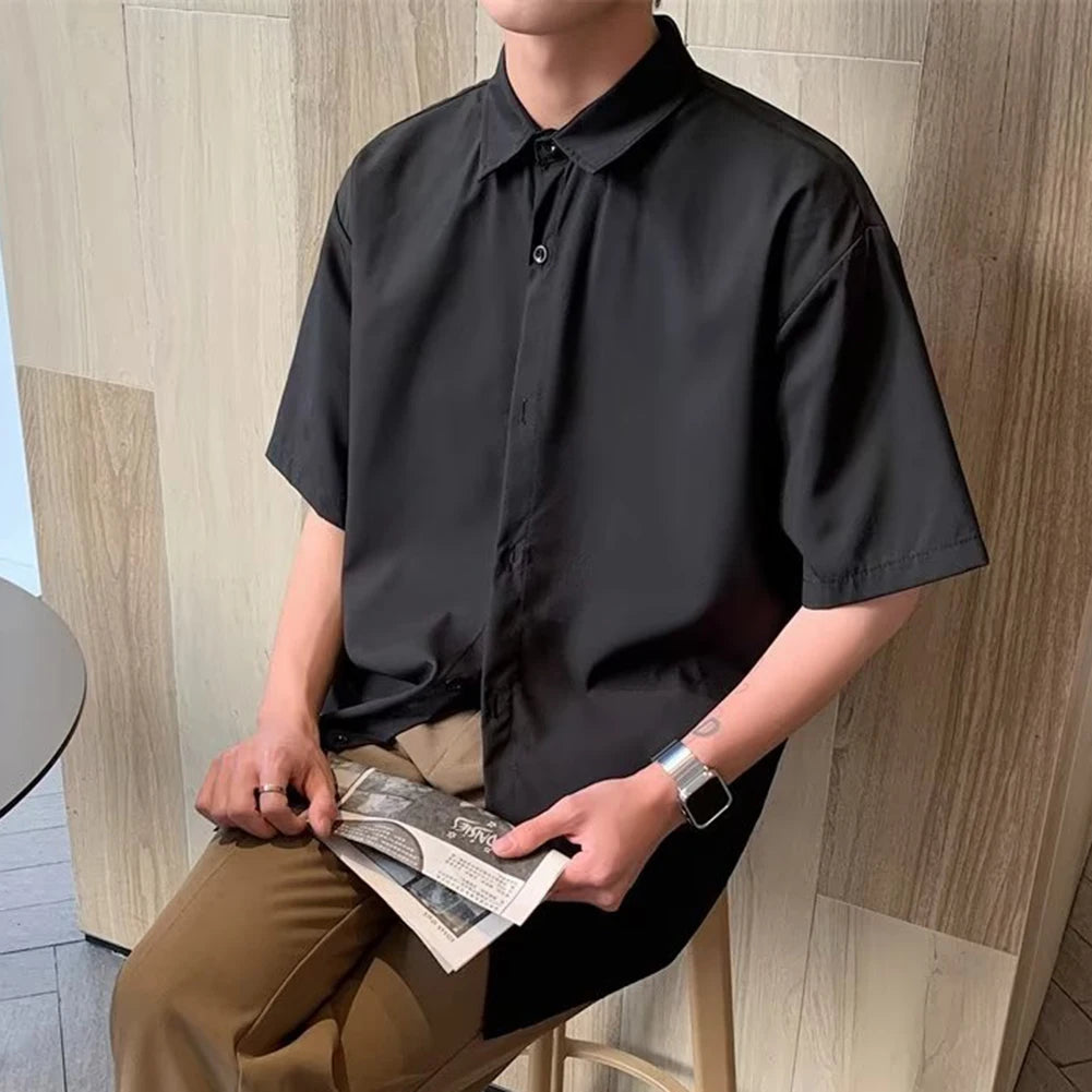 HEARUJOY  -  Draped Fashion Top L M Mens Short Sleeve Shirt Suitable For Vacation Brand New Condition Lapel Neckline Vacation Attire