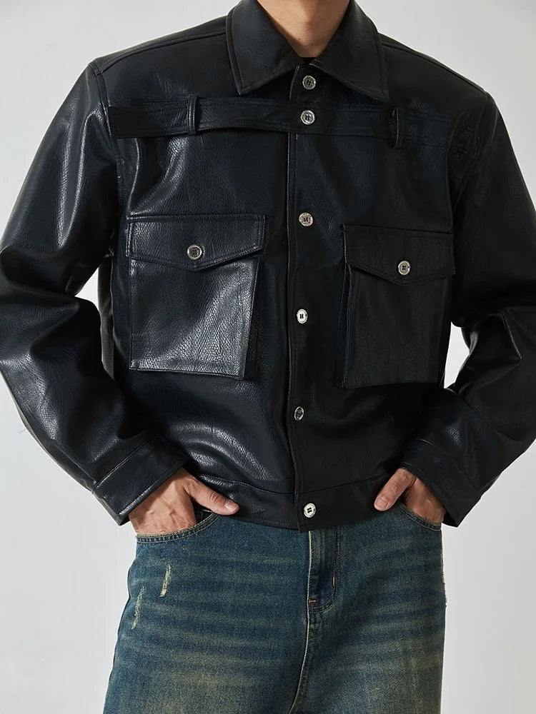 HEARUJOY  -  Shoulder Pad Design Jacket For Men Spring Autumn Fashion Slim Fit Biker Leather Coats Motorcycle PU Leather Jackets Streetwear