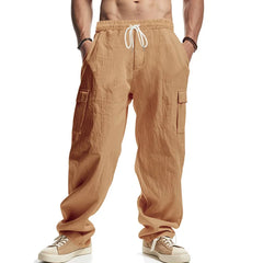 HEARUJOY  -  Men's Linen Four-season Thin Breathable Workwear with Multiple Pockets and Loose Casual Wide-leg Pants
