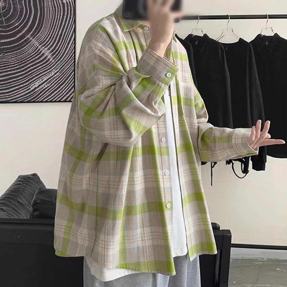 HEARUJOY  -  Casual Outing XL Blue Plaid Casual Top Men Plaid Long Sleeve Shirt Long Sleeve Casual Style Daily Use Shirt Lapel Neckline
