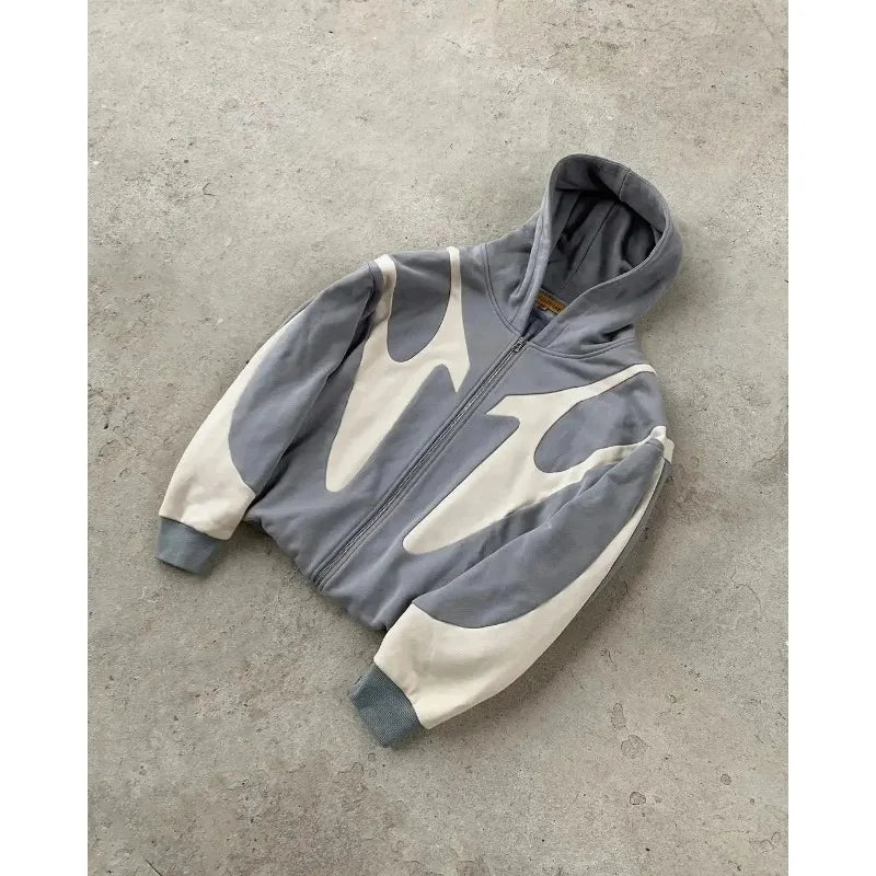 Hearujoy Hip hop Sweatshirts Women Splicing Embroidery Streetwear Frenulum Y2k Harajuku Personality Stripe Patchwork Loose Hoodies women