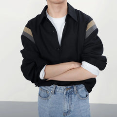 HEARUJOY  -  Design Sense Unique Patchwork Black Long Sleeve Trendy Brand Loose American Stylish Men's Shirt Coat