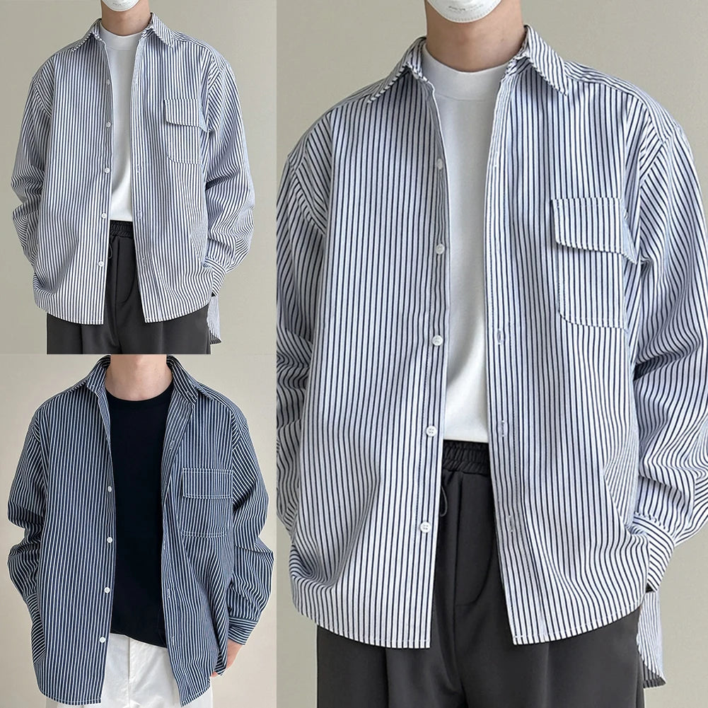 HEARUJOY  -  Casual Vacation Look Striped Long Sleeve Spring Autumn Top Comfortable Fit Daily Wear Shirt Holiday Casual Wear