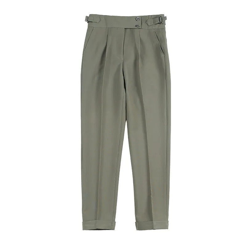HEARUJOY  -  Men's Luxury Draped Baggy Suit Pants Casual Button-down Solid Color Straight Premium Elegant Dress Pants