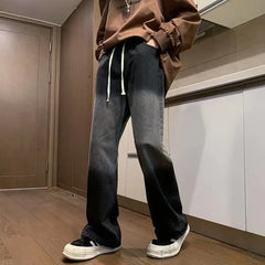 Hearujoy Men's Straight-leg Jeans Loose-fit Bell Bottoms Long Pants American Style Trendy Brand High Street Fashion For Spring Autumn