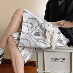 HEARUJOY  -  Men's New Spliced print Five-point Loose Drawstring Design Bear Print Shorts