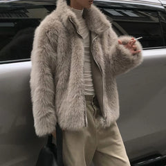 HEARUJOY  -  Mens Fashion Warm Clothing Autumn And Winter Korean Plush New Fur Coat Imitation Leather Thick Warm Stand Collar Trendy Coat Men