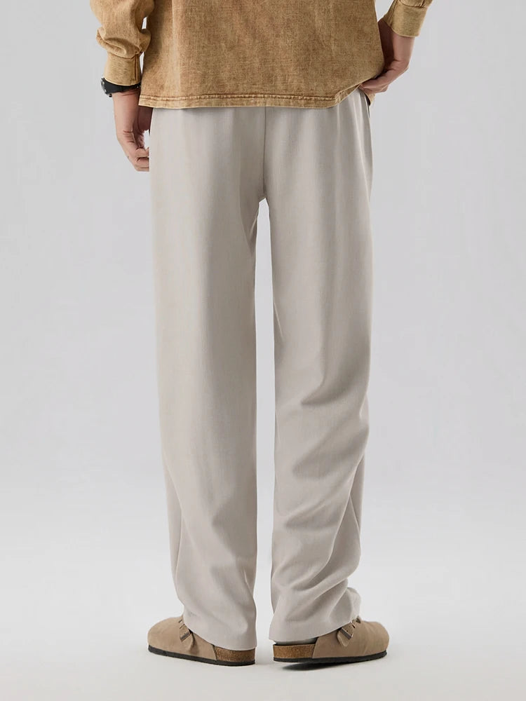 HEARUJOY  -  New Korean Men's Casual Pants Banded Waist Stretch Semi-Wide Pleated Suit Slacks Straight Loose Draped Trousers