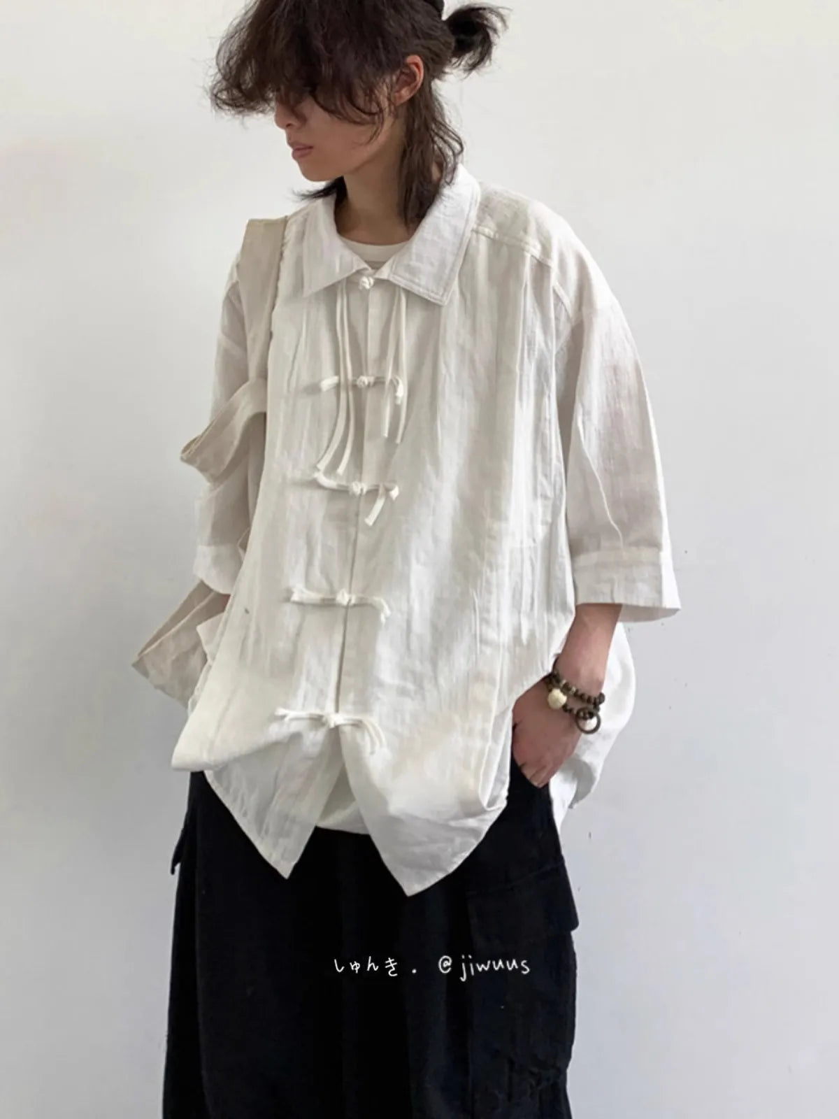 HEARUJOY  -  New Summer New Chinese Style Retro Tang Suit Solid Color Short-sleeved Shirt Men Women Casual Loose Buttoned Chinese Style Shirt