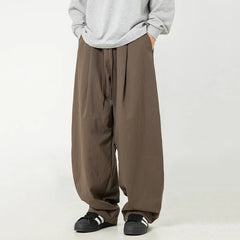 HEARUJOY  -  Pleated Design Men Casual Trousers Solid Color Drawstring Summer Korean Style Elastic Waist Straight Leg Male Pants 9W3495
