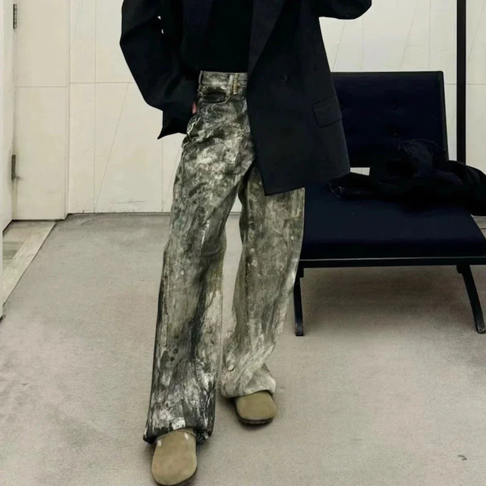 Hearujoy Camouflage Speckled Digital Printed Jeans for Men and Women Straight Casual Baggy Denim Trousers Ropa Hombre Loose Cargo Pants
