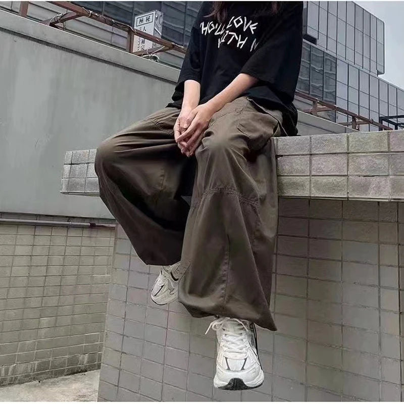 Hearujoy Vintage Baggy Cargo Pants Men Parachute Wide Leg Trousers Male Oversize Retro Loose Casual Japanese Streetwear Hip Hop