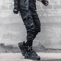 Hearujoy Tactical Functional Cargo Pants Joggers Men Multiple Pockets Trousers Autumn Hip Hop Streetwear Harem Pant Black