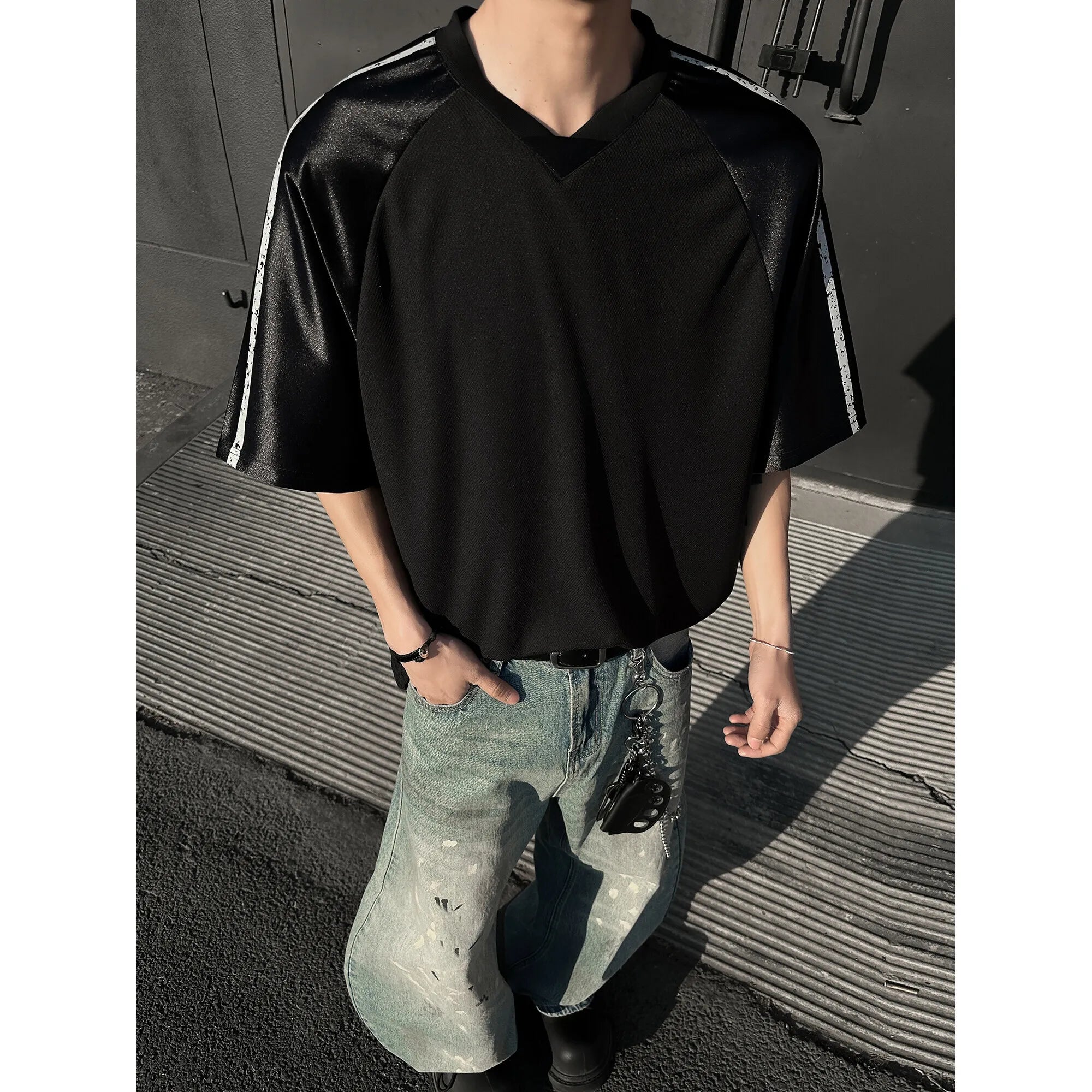 HEARUJOY  -  Summer Short Sleeved T-shirt Men Oversized Casual V-neck T Shirt Men Streetwear Korean Loose Pullover T Shirt Mens Top M-3XL
