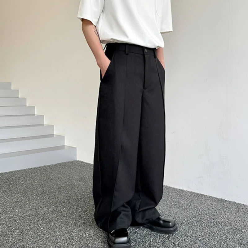 Hearujoy Fashion Trend Wide Leg Pants Men's Summer Individuality Pleated Looes Solid Color Lovers' Trousers Men 9C5805