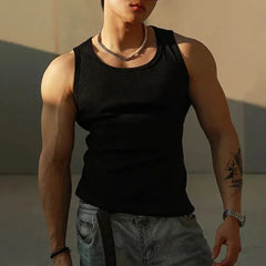 HEARUJOY  -  Mens Sexy Shaping Sports Fitness Casual Cotton Vest Genderless American Street Elastic Slim Solid Color Tank Top Unisex
