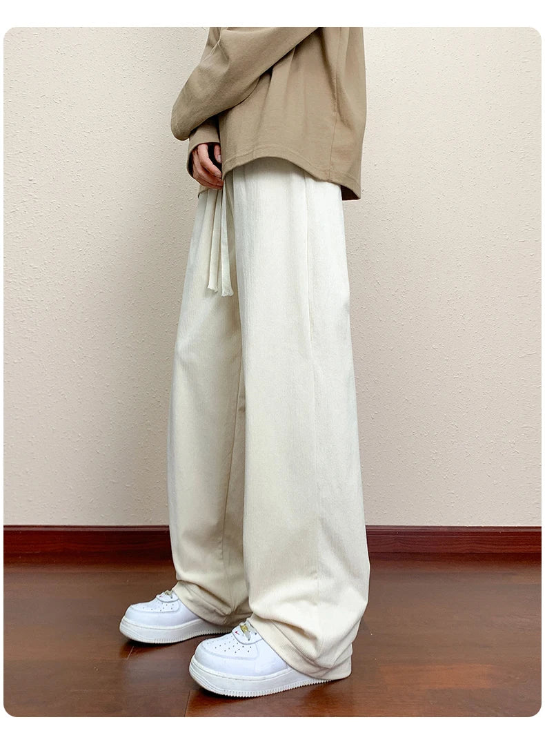 HEARUJOY  -  Autumn Loose Corduroy Pants Men Casual Baggy Pleated Pants Straight Joggers Design Wide Leg Trousers American Sensual Pants Men