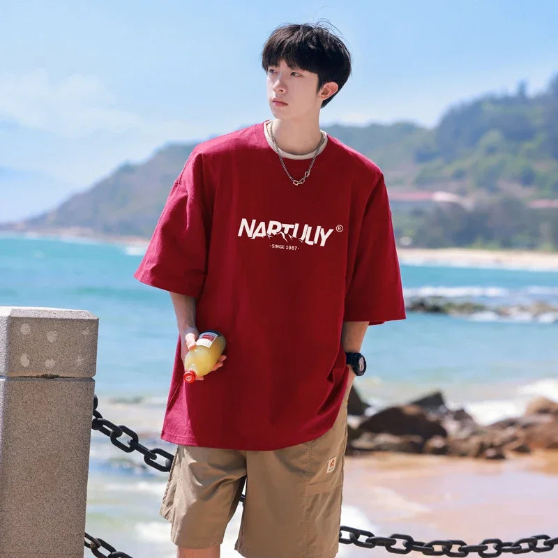 HEARUJOY  -  T Shirt Oversized Cotton For Men White Men's Letter Print 5XL T-shirts Men Casual Wear Summer Tee Shirts Big Size Clothing