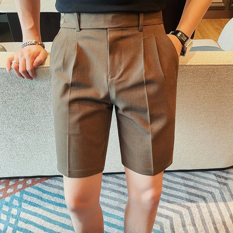 HEARUJOY  -  New Men Summer Slim-fit British Style Suit Shorts Light Luxury Business Straight-leg Shorts Leisure Button-down Half-pants M-3XL