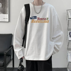HEARUJOY  -  Men's Cotton Plain T-shirts White Full Sleeves Fashion Mens Oversized T Shirt 5XL Casual Wear Letter Print Tee Shirts for Men