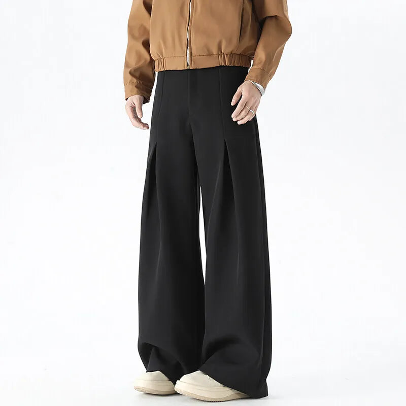 HEARUJOY  -  Beige Suit Pants Men Oversized Fashion Society Mens Dress Pants Korean Loose Wide Leg Pants Mens Office Formal Black Trousers