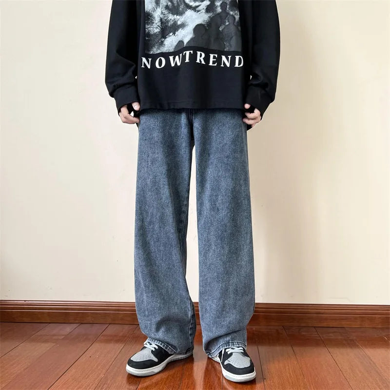 HEARUJOY  -  Blue Jeans Men Ankle length Jeans Male Straight Denim Pants Men New Streetwear Baggy Jeans Ins Washed Denim Pants Black Clothes