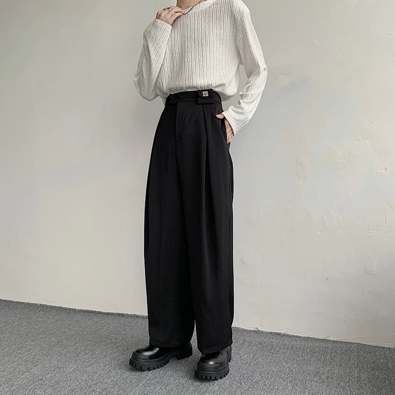 HEARUJOY  -  Korean Black Suit Pants Men Oversized Fashion Social Mens Dress Pants Loose Straight Wide Leg Pants Mens Office Formal Trousers