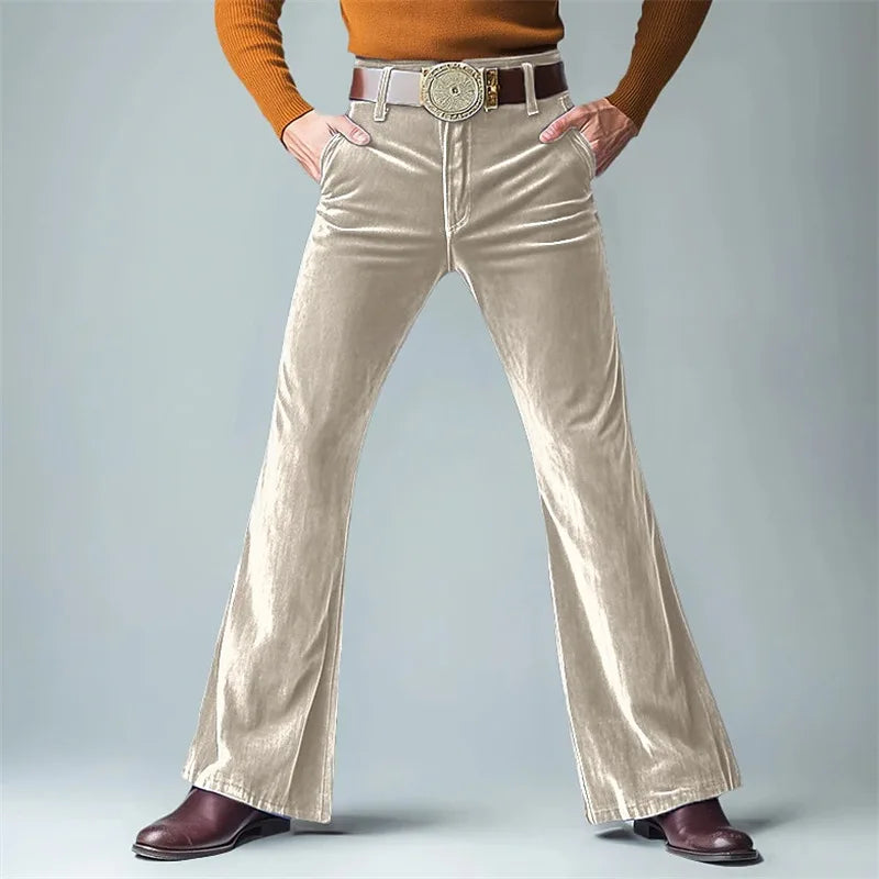 HEARUJOY  -  Spring Autumn Vintage Casual Velvet Flared Pants Men High Street Trendy Suit Trousers Vintage Comfortable Vacation Trousers