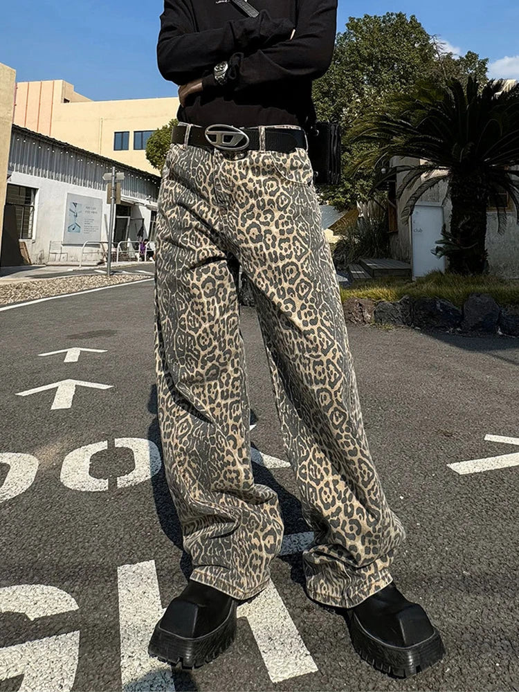 Hearujoy Leopard Jeans Women Denim Pants Female Oversize Wide Leg Trousers Streetwear Hip Hop Vintage Animal Print Loose Casual