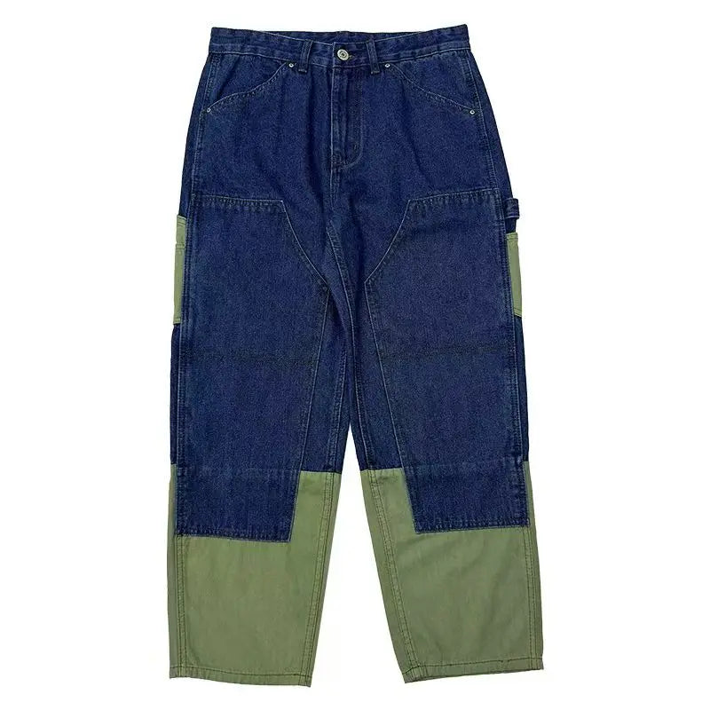 HEARUJOY  -  High Street Patchwork Jeans Men Loose Multi Pocket Cargo Pants Spring Autumn Fashion Vintage Straight Denim Trousers Streetwear