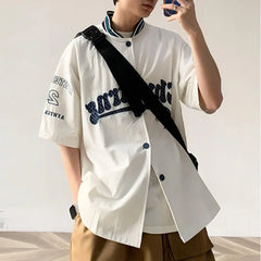 HEARUJOY  -  Men Baseball Shirt Alphabet Number Printed Casual Shirt Summer Streetwear Fashion All-Match Short Sleeve Top Men'S Clothing 2025