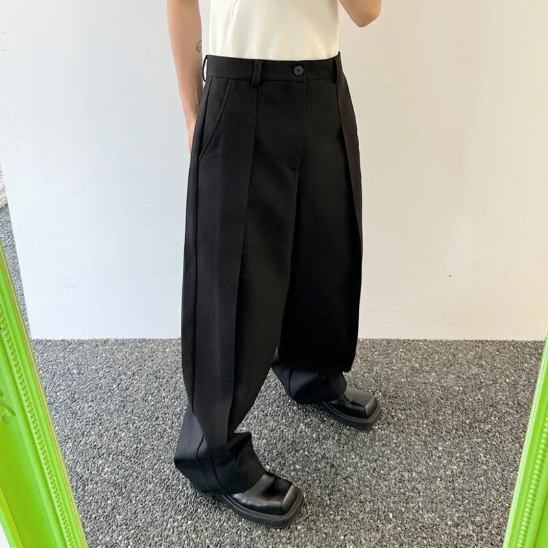 Hearujoy Fashion Trend Wide Leg Pants Men's Summer Individuality Pleated Looes Solid Color Lovers' Trousers Men 9C5805