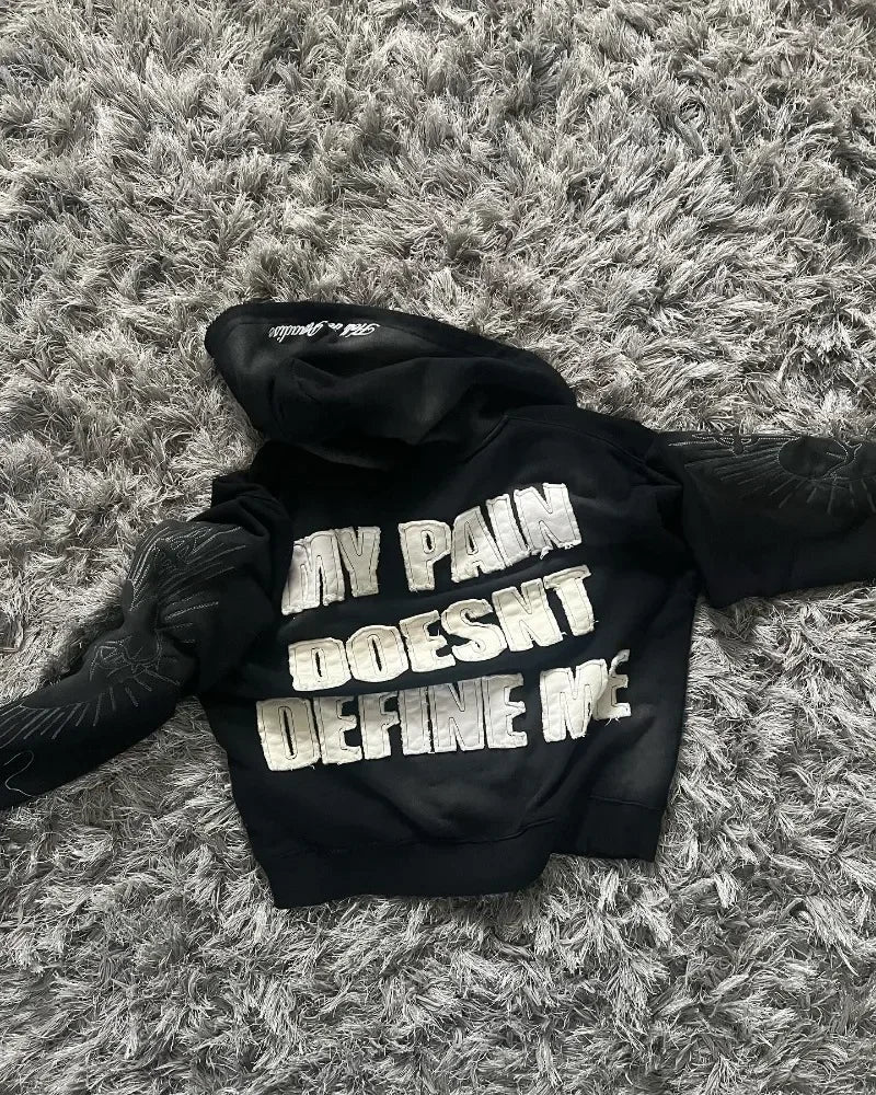 Hearujoy America Harajuku Gothic Zipper Hoodie Y2k Embroidered Spliced Sweater High Street Punk Clothing Loose Retro Top Sweatshirt Women
