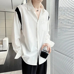 Hearujoy Men Dress Shirt Long Sleeve Iron-free Silky Drape Autumn Patchwork Casual White Shirts for Men Button Pocket Luxury Inner Shirt