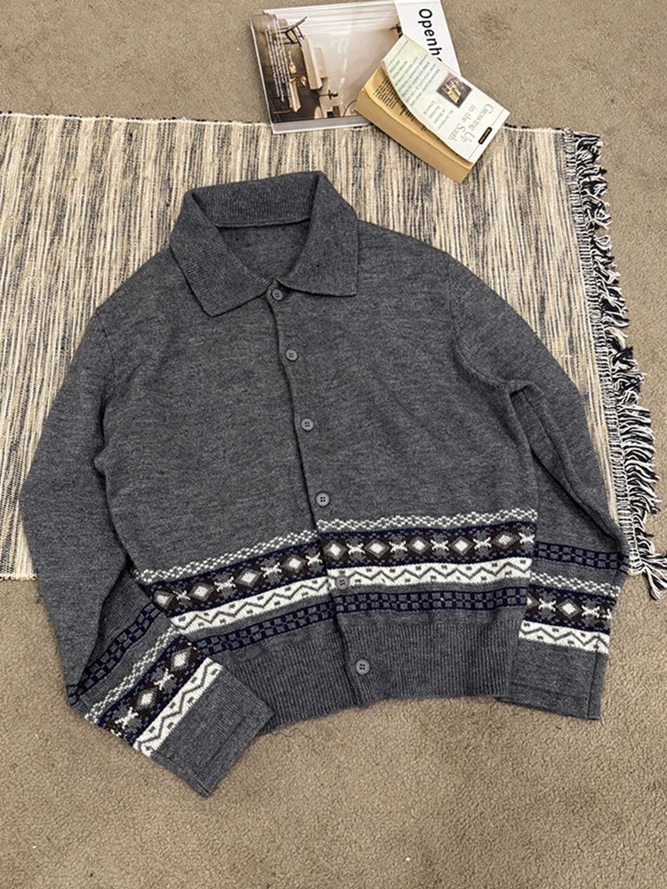 HEARUJOY  -  Streetwear Vintage Sweatercoats Men's Autumn Winter Casual Button-up Lapel Sweater Cardigans Men Fashionable Slim Fit Sweaters