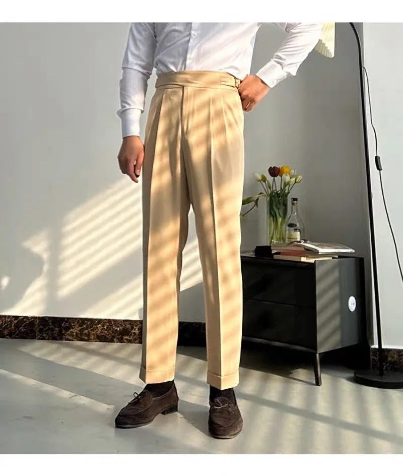 HEARUJOY  -  British Style Naples Pant For Men Vintage Gurkha High Waist Straight Suit Trousers Spring Autumn Fashion Business Casual Pants