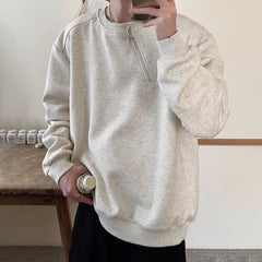 HEARUJOY  -  Men Sweatshirt Side Zip Casual Tshirt Autumn Streetwear Fashion Trend Youth All-Match Daily Long-Sleeved Top Male Men'S Clothing