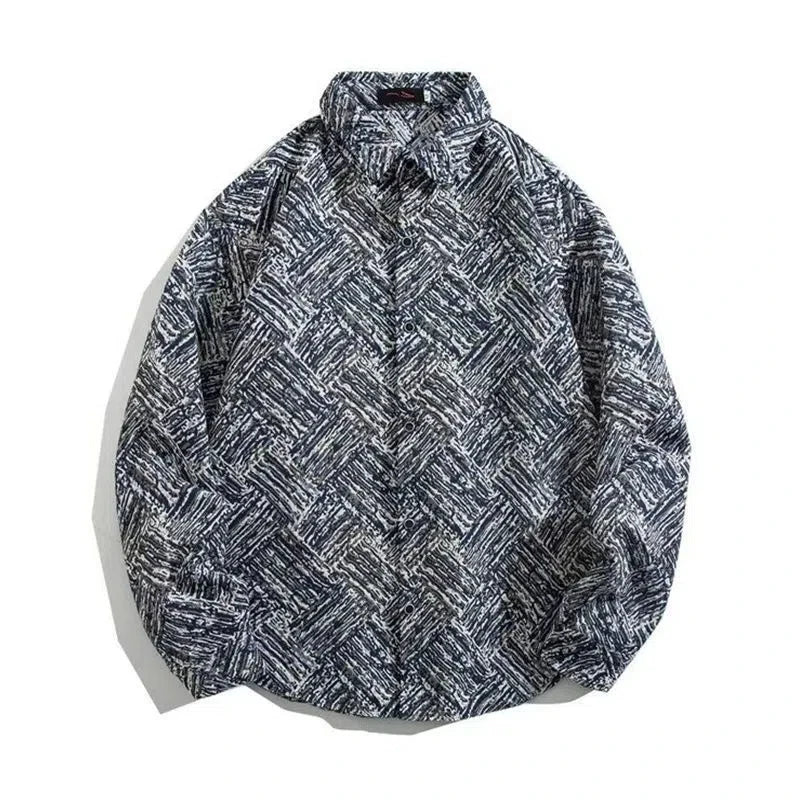 HEARUJOY  -  Cuban Colored Numb Ethnic Style Shirt Men Weaving and Embroidered Spring and Autumn Retro Hong Kong Style Shirt Jacket