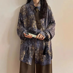 HEARUJOY  -  Loose Long Sleeve Shirt Men Women Casual Streetwear American Retro Purple Print Inner Wear Fashionable Male Female Top